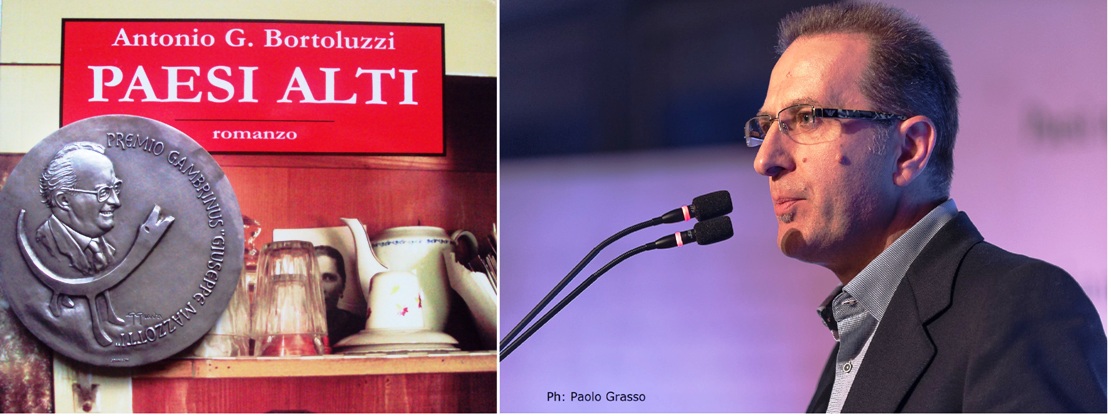 copertina romanzo e Antonio G. Bortoluzzi